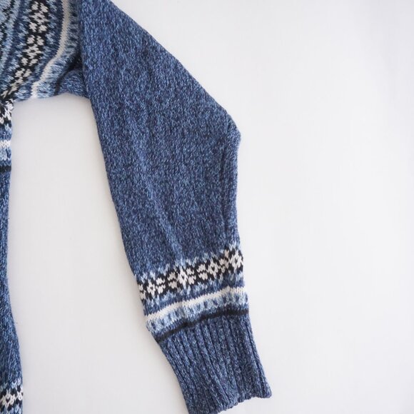 Vintage Jenny Buchanan Blue White Fair Isle Knit Hooded Zip Sweater Cabincore M - Picture 5 of 9